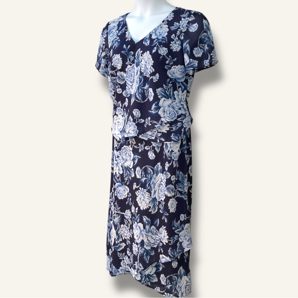 Studio I Blue and White Flutter Sleeve 2 Piece Midi Dress Set